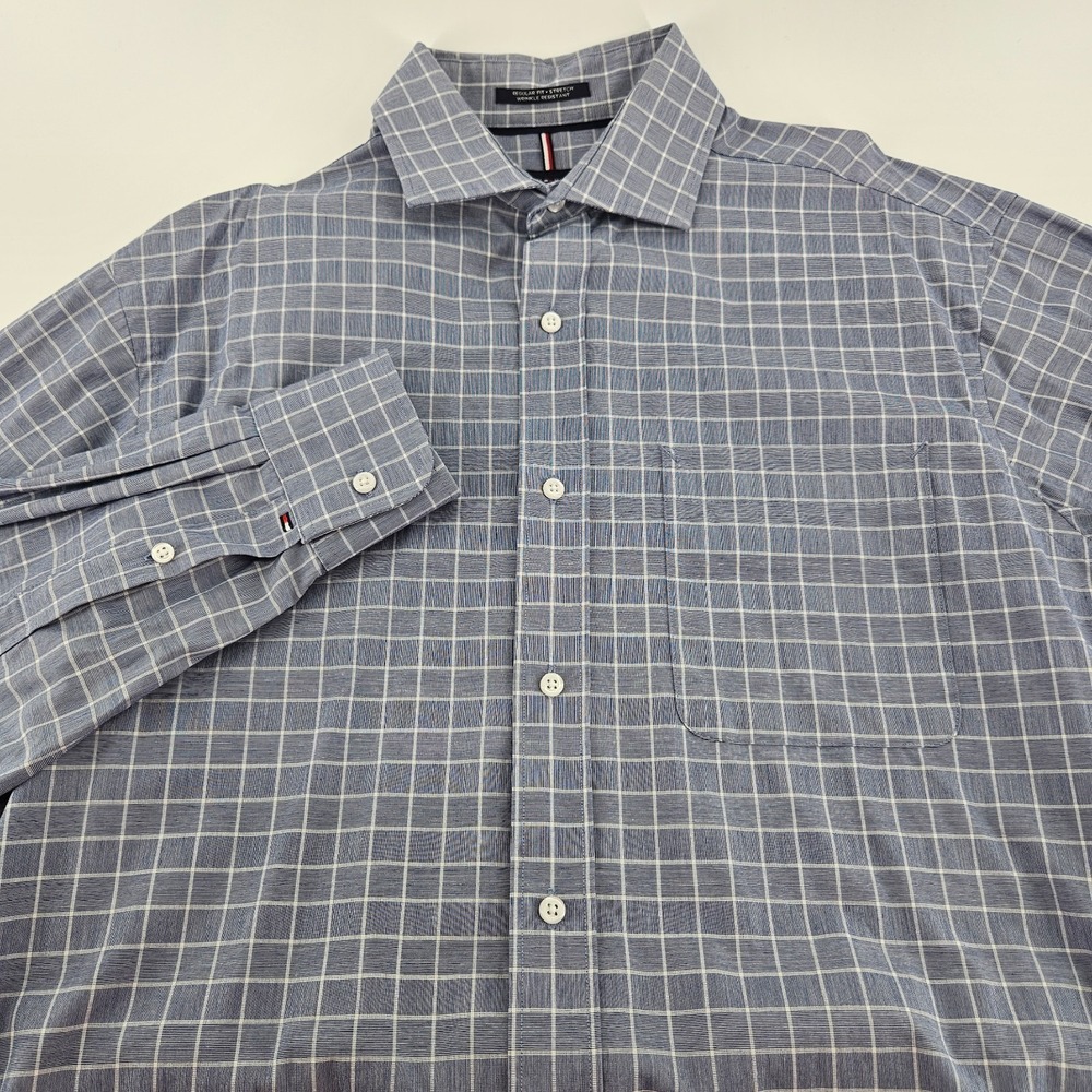 Tommy Hilfiger Mens Medium‎ M Regular Fit Blue Plaid Long Sleeve (21x32) A26
